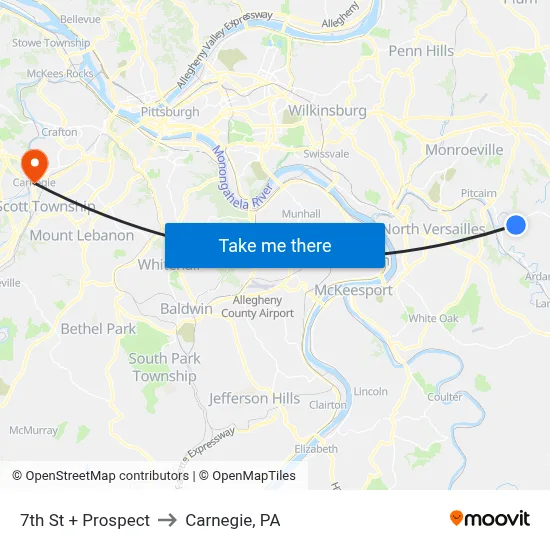 7th St + Prospect to Carnegie, PA map