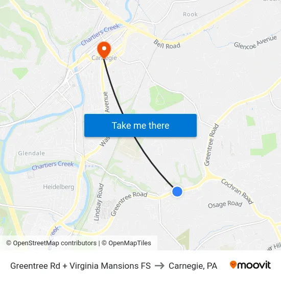 Greentree Rd + Virginia Mansions FS to Carnegie, PA map