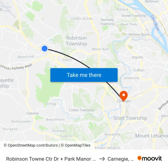 Robinson Towne Ctr Dr + Park Manor Blvd to Carnegie, PA map