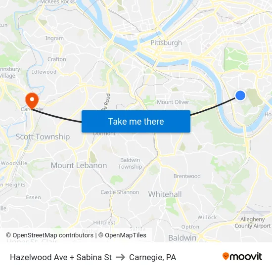 Hazelwood Ave + Sabina St to Carnegie, PA map