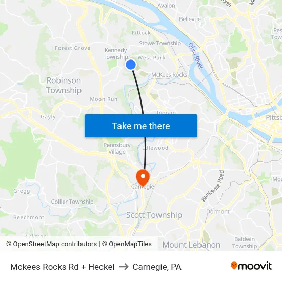 Mckees Rocks Rd + Heckel to Carnegie, PA map