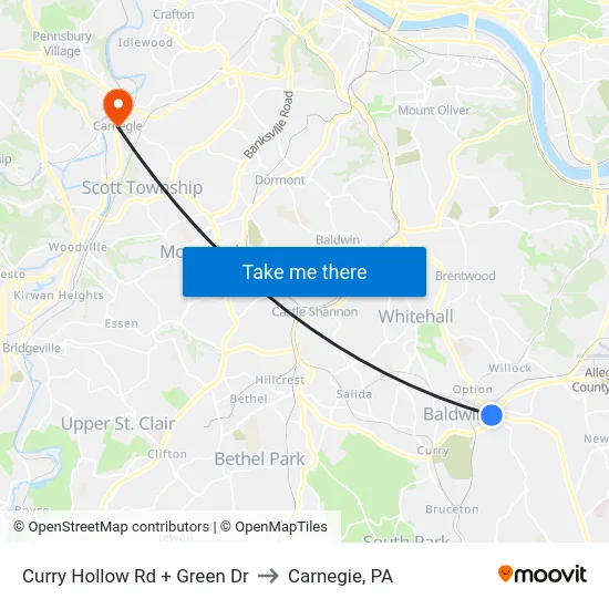 Curry Hollow Rd + Green Dr to Carnegie, PA map