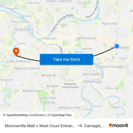 Monroeville Mall + West Court Entrance to Carnegie, PA map