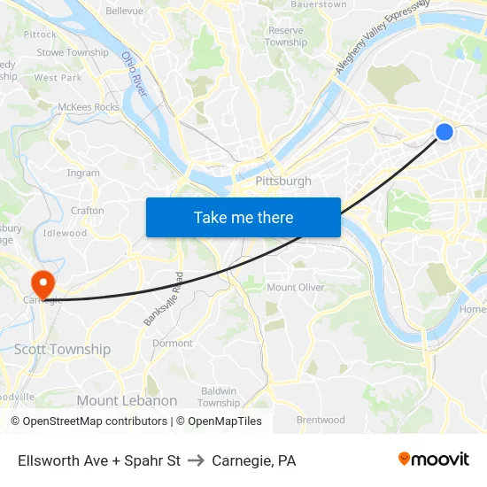 Ellsworth Ave + Spahr St to Carnegie, PA map