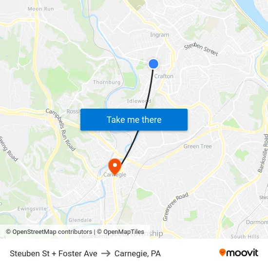 Steuben St + Foster Ave to Carnegie, PA map