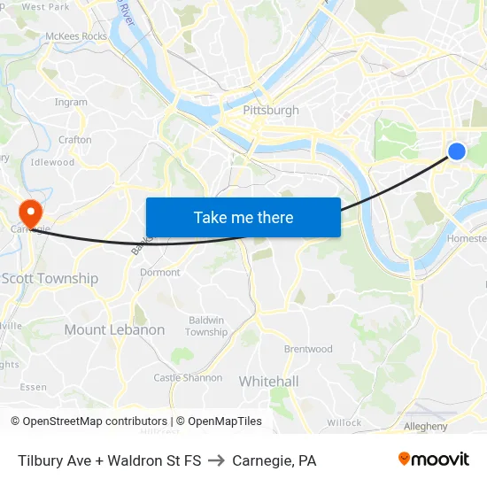 Tilbury Ave + Waldron St FS to Carnegie, PA map