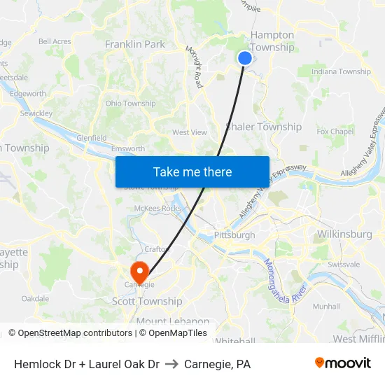 Hemlock Dr + Laurel Oak Dr to Carnegie, PA map