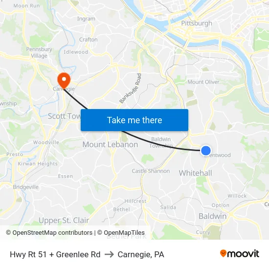 Hwy Rt 51 + Greenlee Rd to Carnegie, PA map
