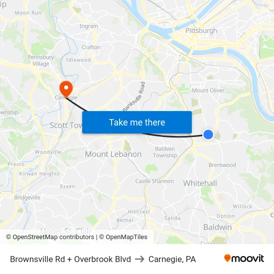 Brownsville Rd + Overbrook Blvd to Carnegie, PA map