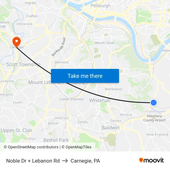Noble Dr + Lebanon Rd to Carnegie, PA map