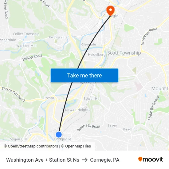 Washington Ave + Station St Ns to Carnegie, PA map