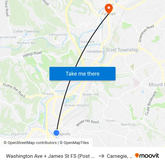Washington Ave + James St FS (Post Office) to Carnegie, PA map