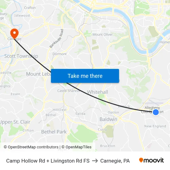 Camp Hollow Rd + Livingston Rd FS to Carnegie, PA map