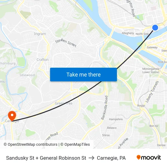 Sandusky St + General Robinson St to Carnegie, PA map