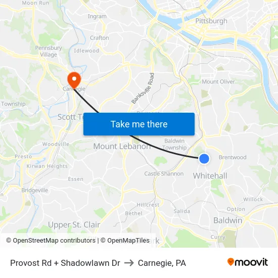 Provost Rd + Shadowlawn Dr to Carnegie, PA map