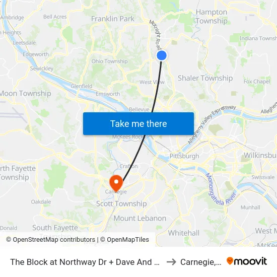The Block at Northway Dr + Dave And Busters to Carnegie, PA map