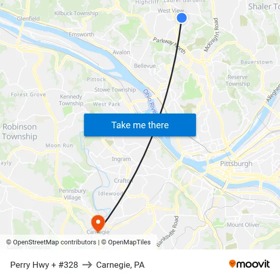 Perry Hwy + #328 to Carnegie, PA map