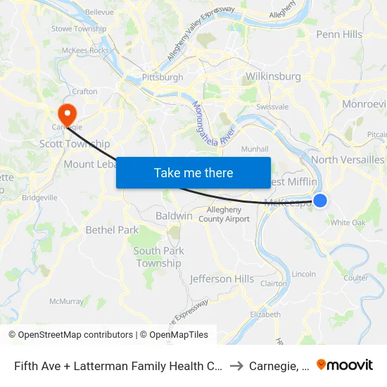 Fifth Ave + Latterman Family Health Center to Carnegie, PA map