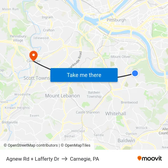 Agnew Rd + Lafferty Dr to Carnegie, PA map