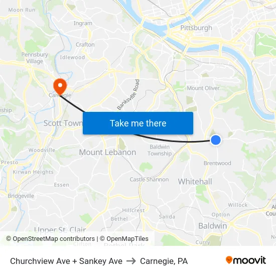 Churchview Ave + Sankey Ave to Carnegie, PA map