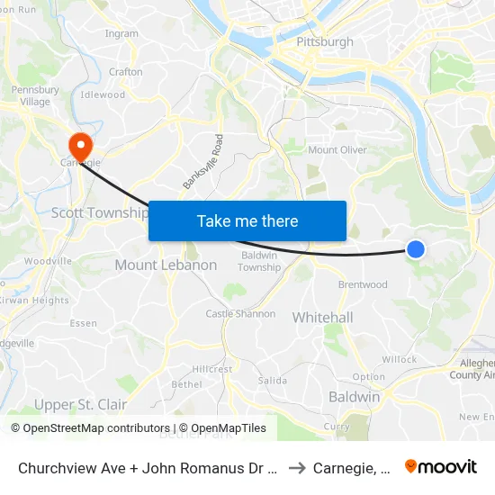 Churchview Ave + John Romanus Dr FS to Carnegie, PA map