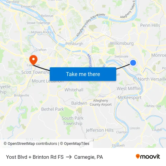 Yost Blvd + Brinton Rd FS to Carnegie, PA map
