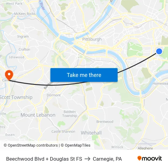 Beechwood Blvd + Douglas St FS to Carnegie, PA map