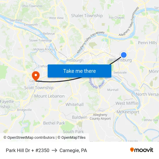 Park Hill Dr + #2350 to Carnegie, PA map