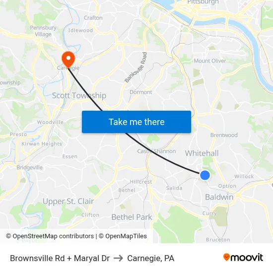 Brownsville Rd + Maryal Dr to Carnegie, PA map