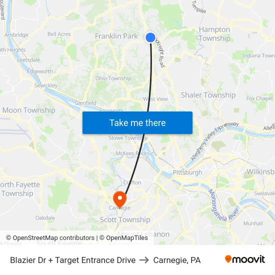 Blazier Dr + Target Entrance Drive to Carnegie, PA map