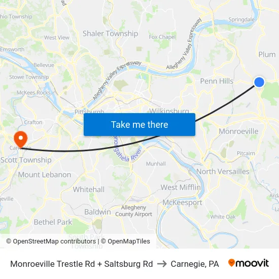 Monroeville Trestle Rd + Saltsburg Rd to Carnegie, PA map