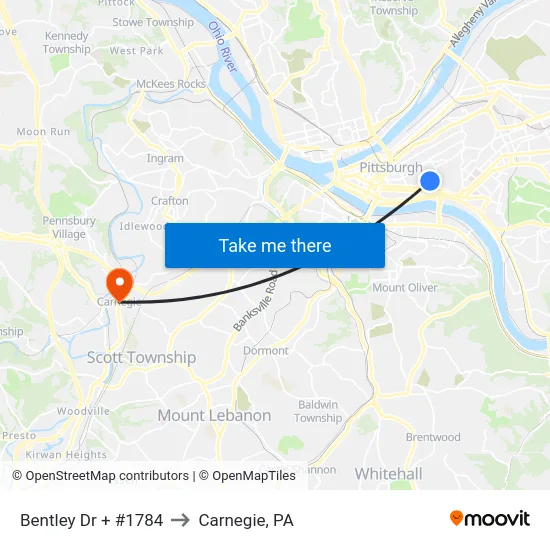 Bentley Dr + #1784 to Carnegie, PA map