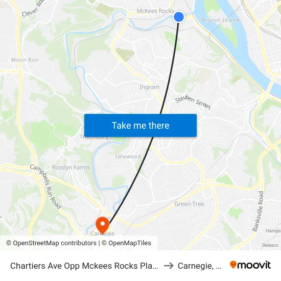 Chartiers Ave Opp Mckees Rocks Plaza to Carnegie, PA map