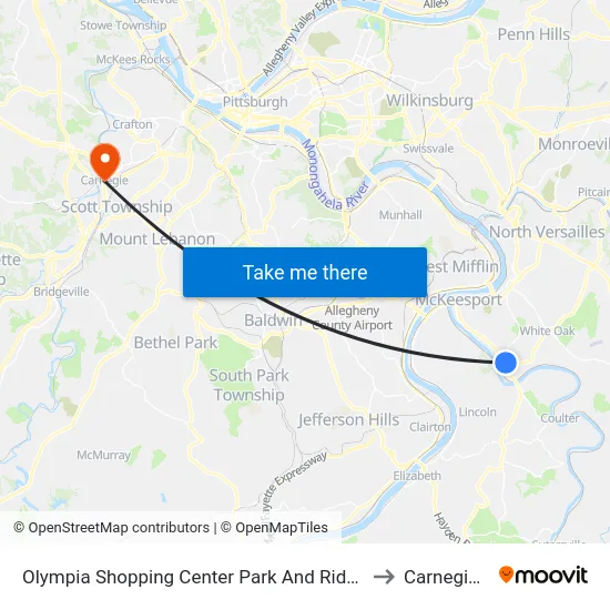 Olympia Shopping Center Park And Ride at Shelter to Carnegie, PA map