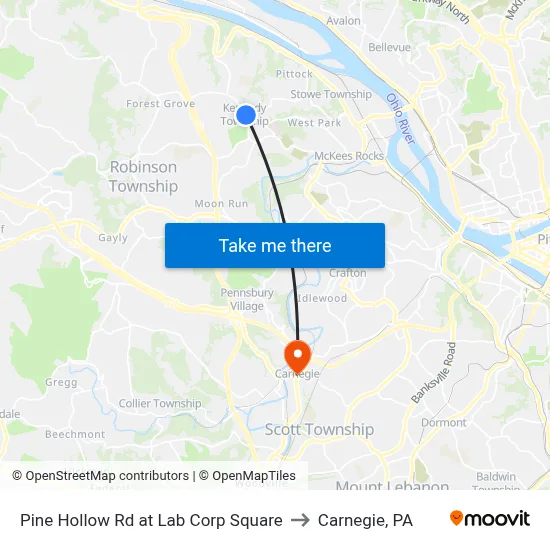 Pine Hollow Rd at Lab Corp Square to Carnegie, PA map