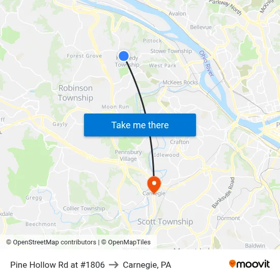Pine Hollow Rd at #1806 to Carnegie, PA map