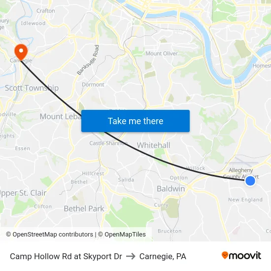Camp Hollow Rd at Skyport Dr to Carnegie, PA map