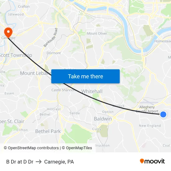 B Dr at D Dr to Carnegie, PA map
