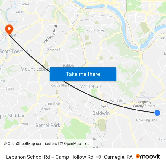Lebanon School Rd + Camp Hollow Rd to Carnegie, PA map