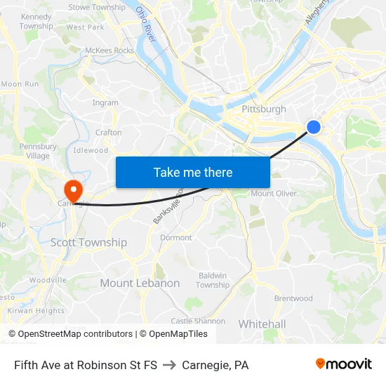 Fifth Ave at Robinson St FS to Carnegie, PA map