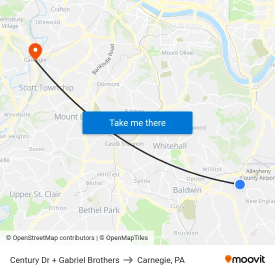 Century Dr + Gabriel Brothers to Carnegie, PA map