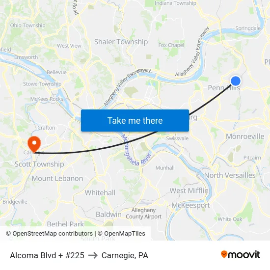 Alcoma Blvd + #225 to Carnegie, PA map