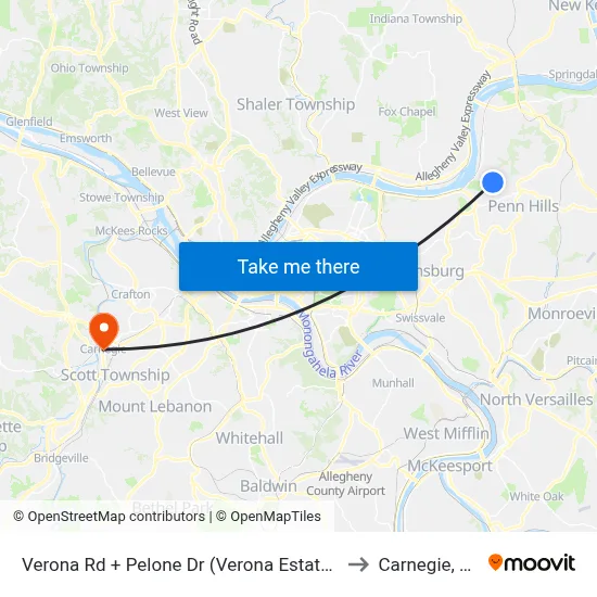 Verona Rd + Pelone Dr (Verona Estates) to Carnegie, PA map