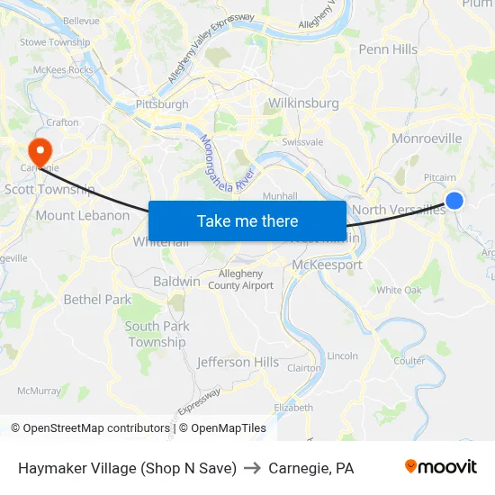 Haymaker Village (Shop N Save) to Carnegie, PA map