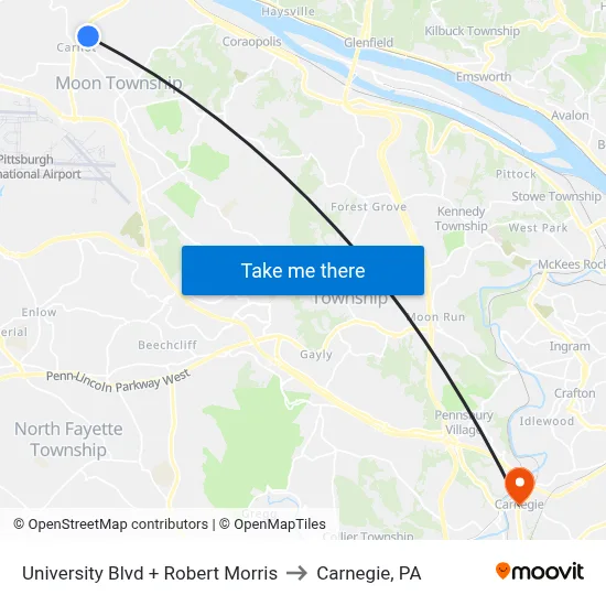 University Blvd + Robert Morris to Carnegie, PA map