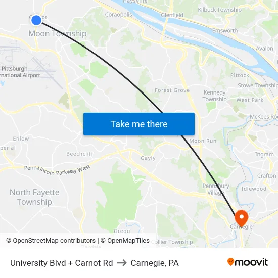 University Blvd + Carnot Rd to Carnegie, PA map
