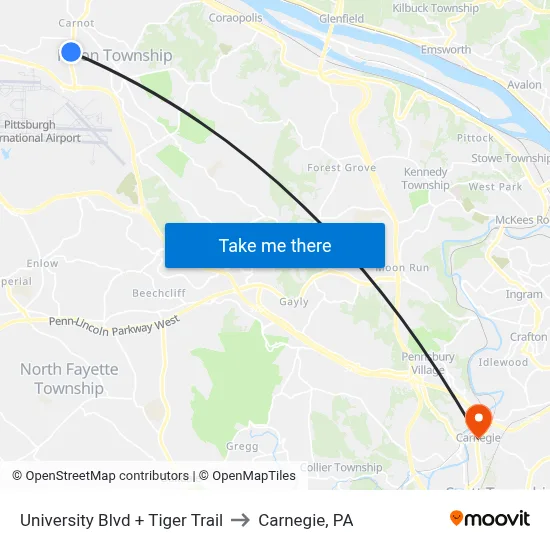 University Blvd + Tiger Trail to Carnegie, PA map