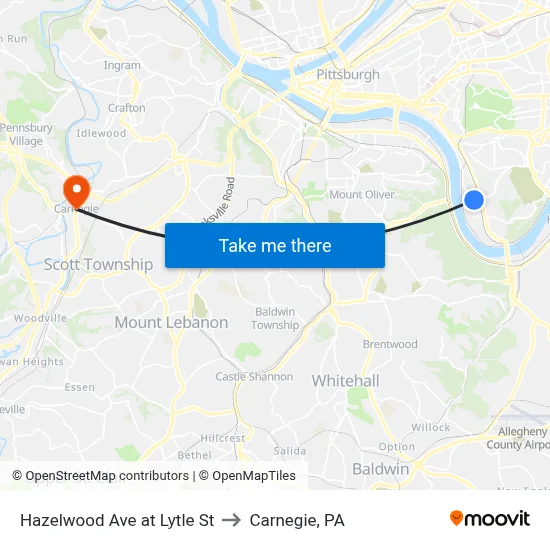 Hazelwood Ave at Lytle St to Carnegie, PA map