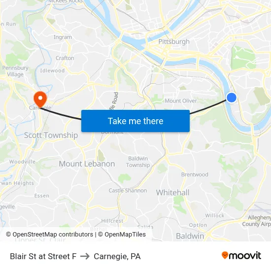 Blair St at Street F to Carnegie, PA map