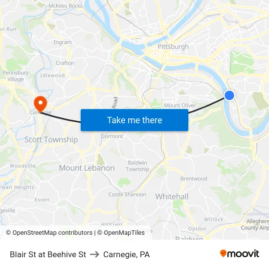 Blair St at Beehive St to Carnegie, PA map